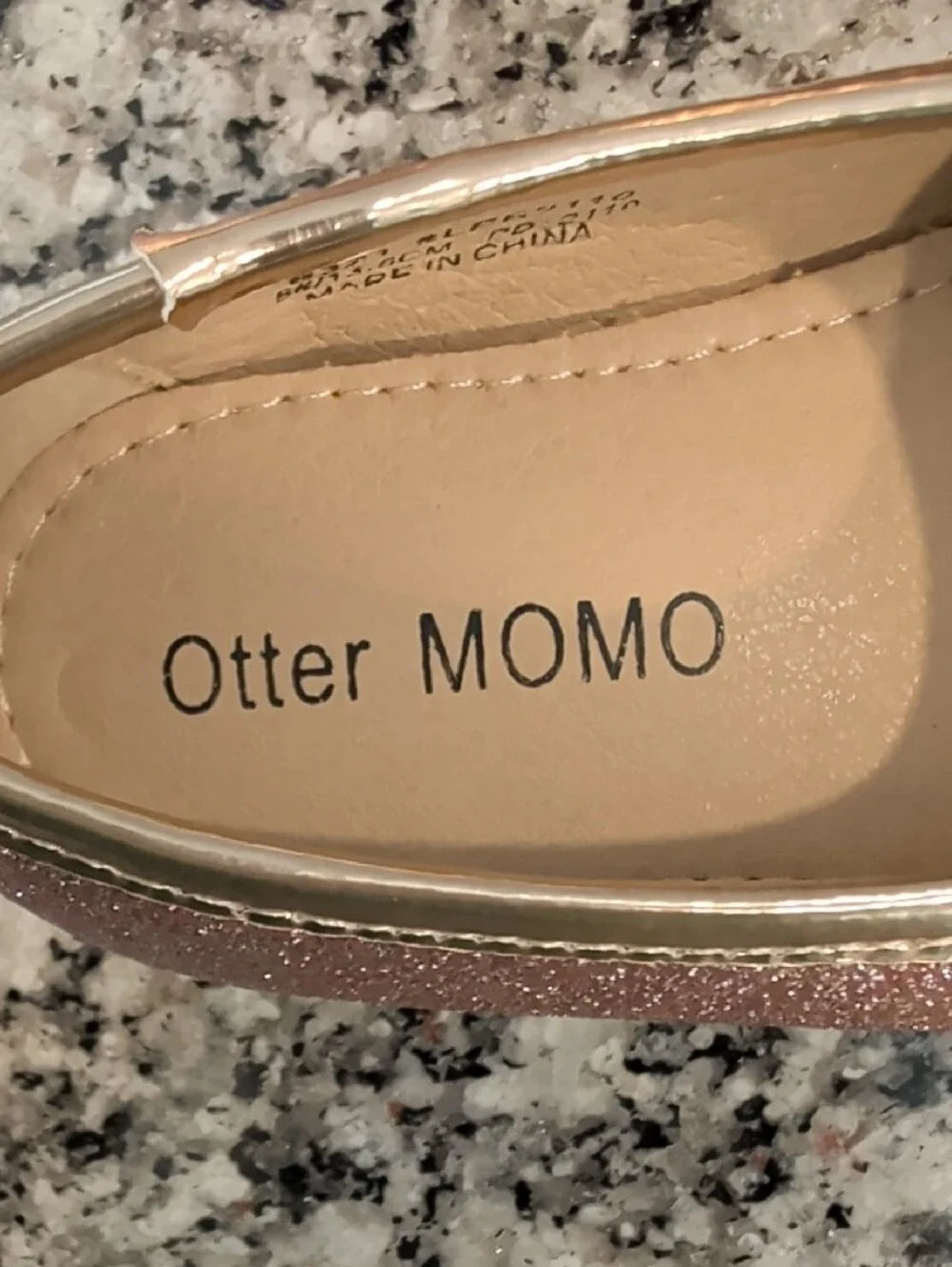 Girls' Pink Glitter Mary Jane Shoes with Gold Trim